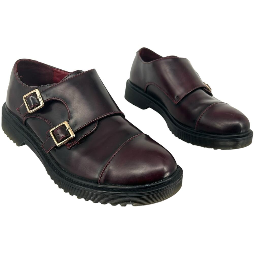 Women's 6.5 Electric Karma Scotty Dark Cherry Red /‎ Brown Chunky Buckle Oxfords